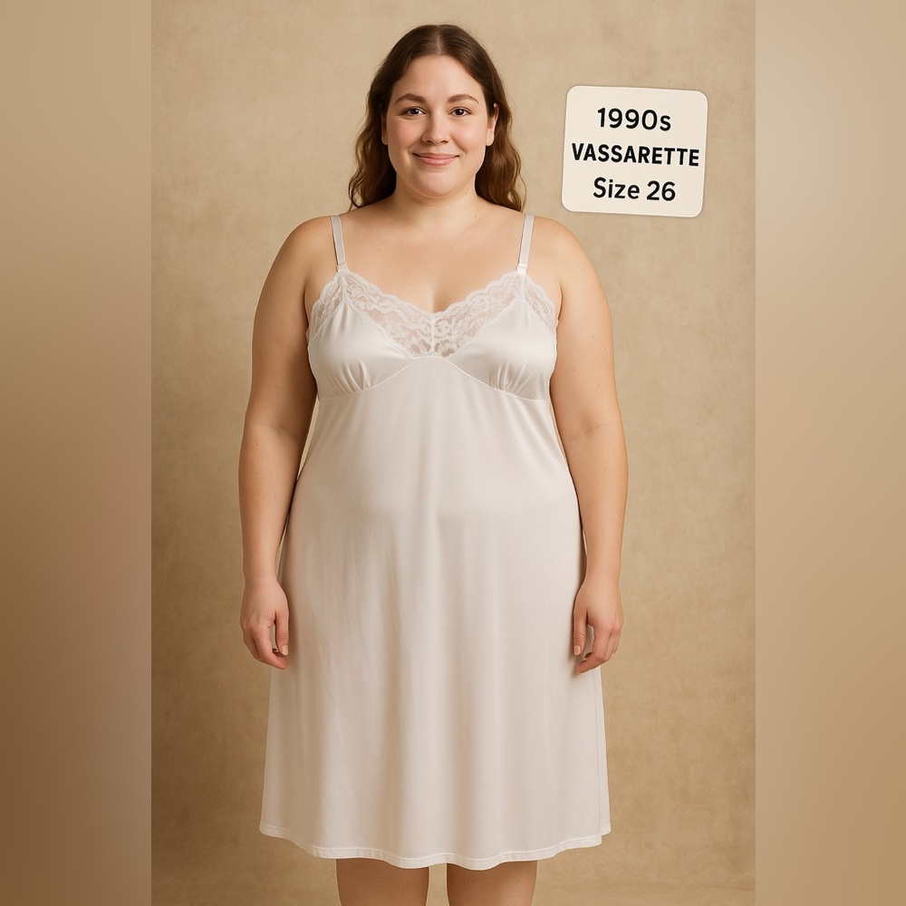 Vintage Vassarette 90s White Lace Full Slip Sz 26 ( 2X)